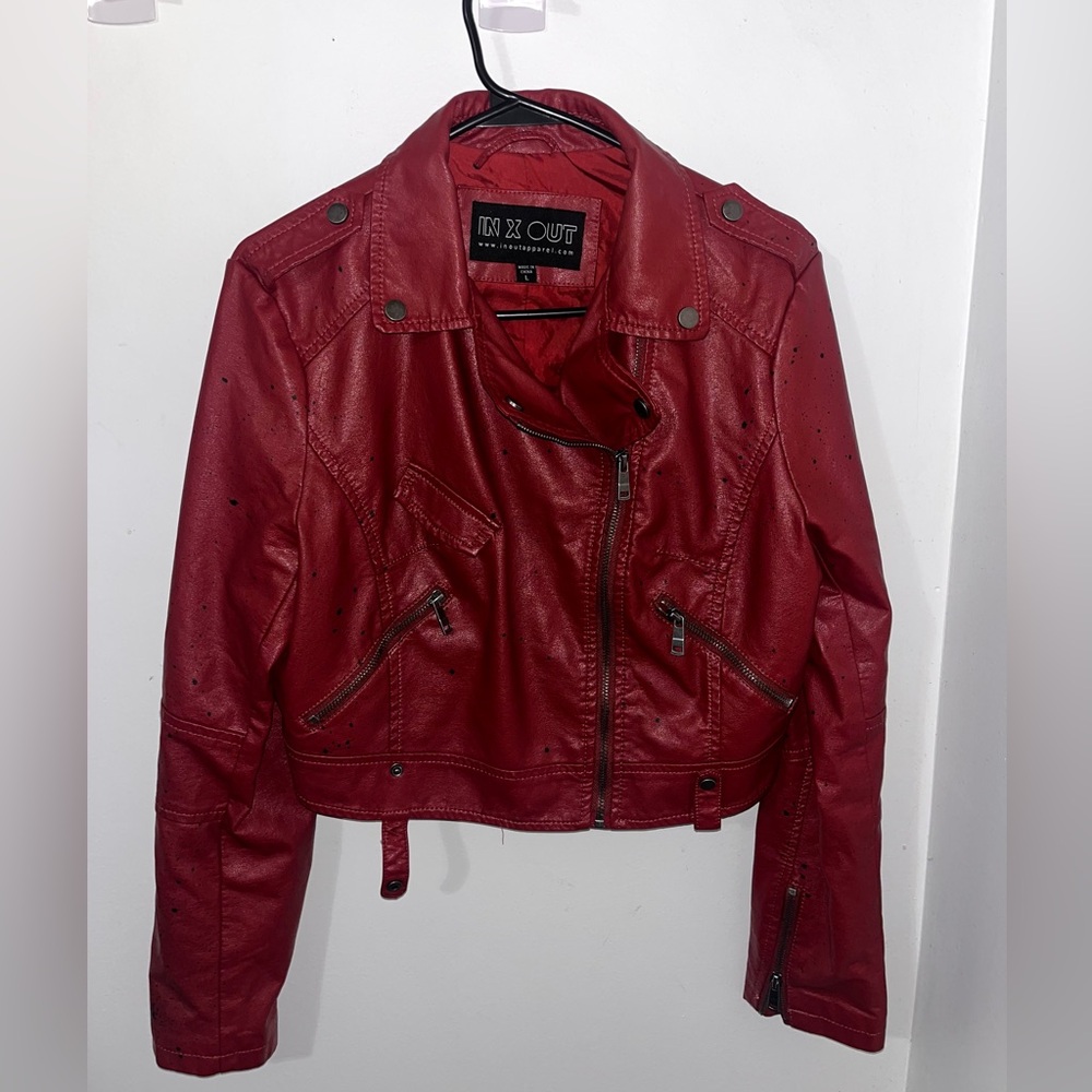 Women's Dark Red Leather Cropped Biker Jacket